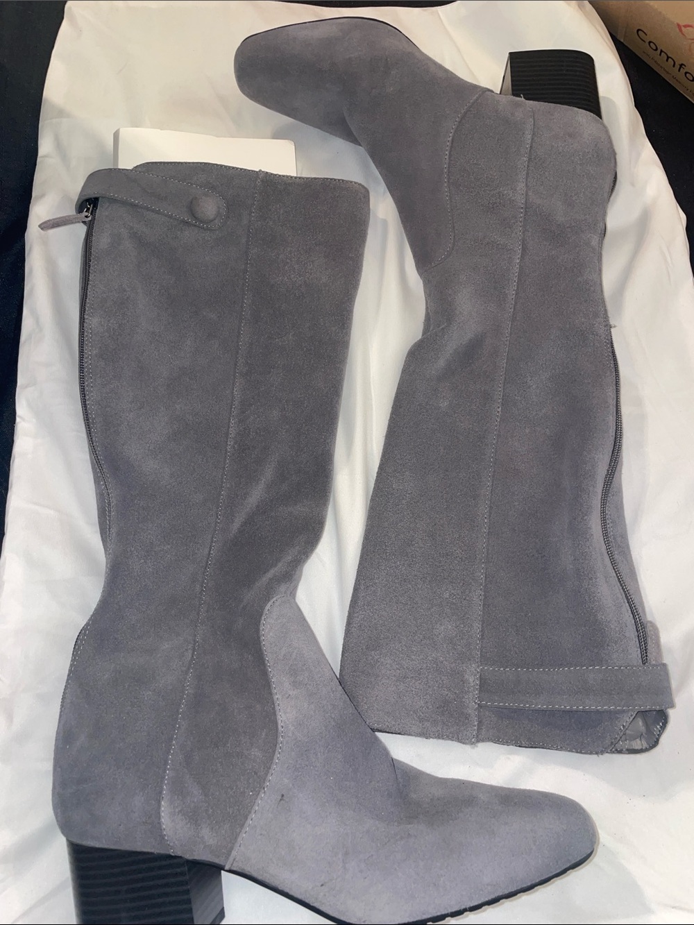 Bandolino Gray Suede Boots with Black Sole